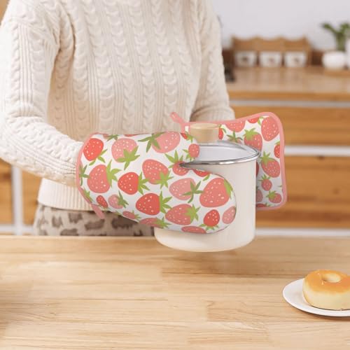Strawberry Silicone Oven Mitts Pan Mats Set of 2 (Strawberry)