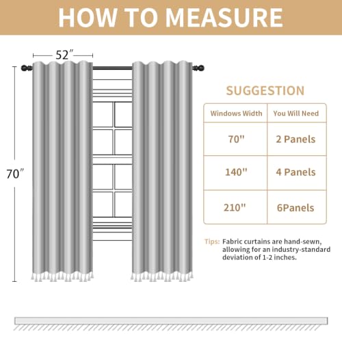Khaki Brown Boho Blackout Curtains 2 Panels with Tassels 52W X 70L (Khaki Brown / 52"W x 70"L (Pack of 2))