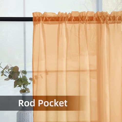 Solid Sheer Rod Pocket Curtain Voile Draperies 2 Panels White Beige Black Ivory Coffee 22 Inch Width 30 Inch Long 1 Pair for Kitchen Bedroom Children Living Room Yard (Beige / 22"W x 30"L (Pack of 2))