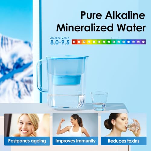 PT-07B-A Alkaline Water Filter Pitcher, 10-Cup, Up to pH 9.5 (Azure / Alkaline)