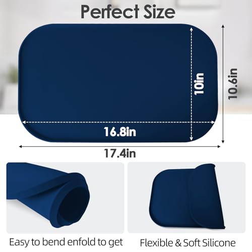 Silicone Coffee Maker Mat with Lip for Countertops (Navy Blue / 17.4'' x 10.6'')