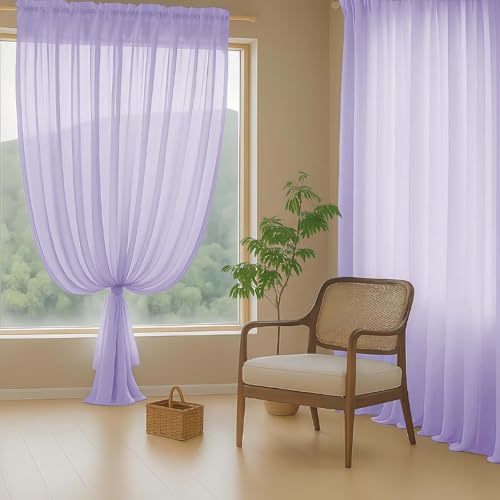 Lavender Sheer Curtains for Window 72 inches Long 2 Panels Set (42"W x 72"L (Pack of 2) / Lavender)