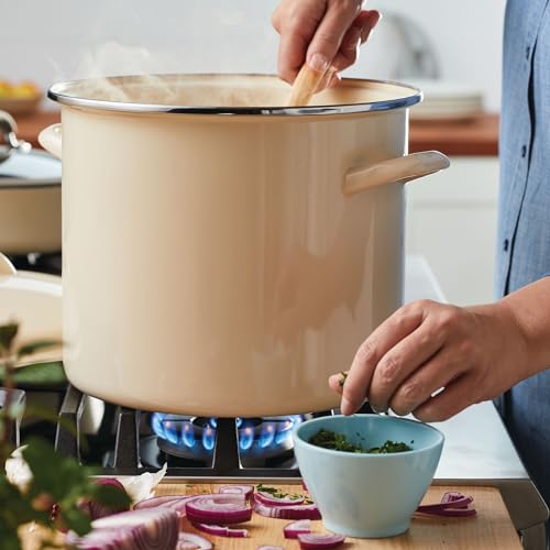 Enamel-on-Steel Induction Stockpot with Lid, 12-Quart, Almond (Almond Cream)