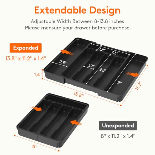 Expandable Silverware Drawer Organizer (Black / Medium Wide(8.5-14''W x 12''D))