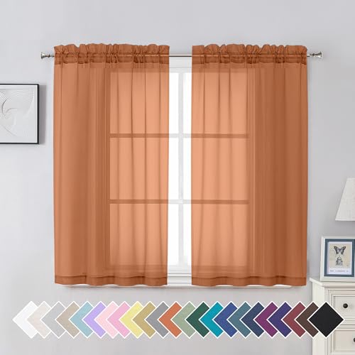 Orange Sheer Curtains 45 inches Long (42"W x 45"L (Pack of 2) / Orange)