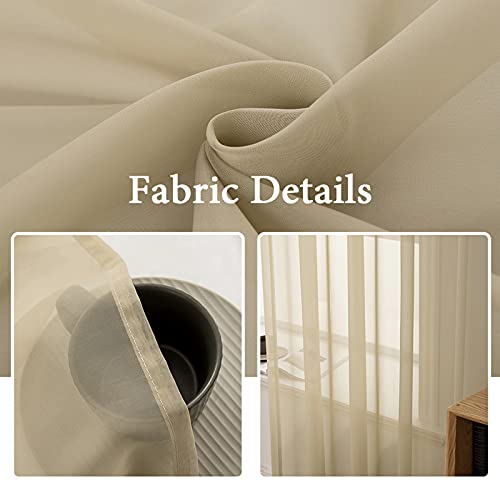 2 Panels Sheer Curtains for Living Room 54 X 108 Inches Beige (Beige / 54"W x 108"L (Pack of 2))