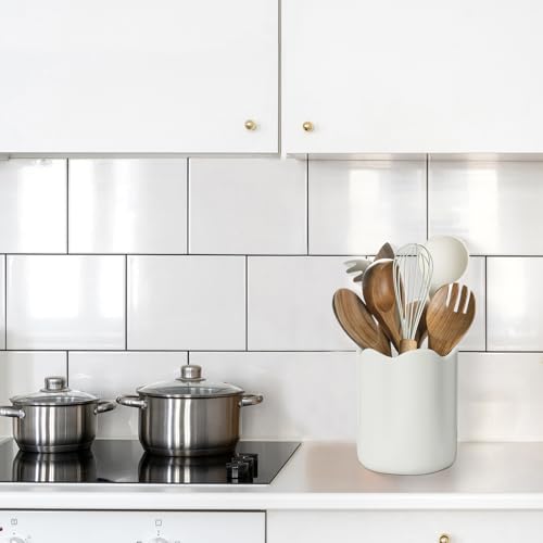 Ceramic Utensil Holder for Kitchen Counter (White / 6.2")