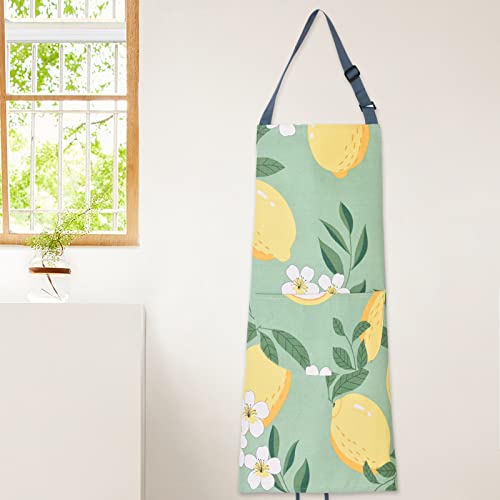 2 Pack Floral Apron for Women with Pockets (Yellow/Lemon)