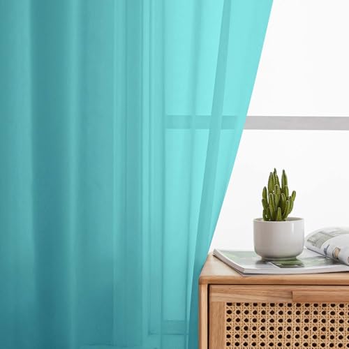 Turquoise Sheer Curtains for Bedroom Living Room 45 Inch Length 2 Panels (Turquoise / 42"W x 45"L (Pack of 2))