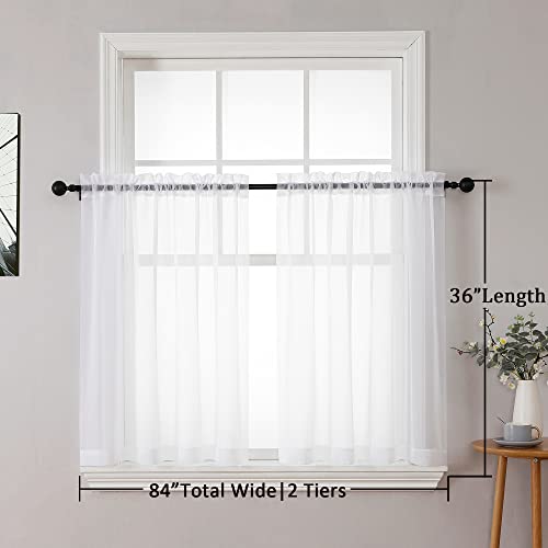 White Sheer Curtains 36 inch Length 2 Panels Set (White / 42"W x 36"L (Pack of 2))