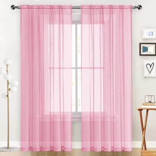 Sheer Voile Window Treatment Rod Pocket Curtain Panels for Kitchen Bedroom Living Room Drapes Sunlight Filtering Privacy Semi Home Decor Assorted (Light Pink / 52"W x 90"L (Pack of 2))