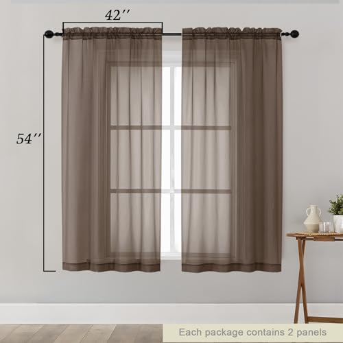 Sheer Chocolate Curtains for Bedroom Living Room 54 Inch Length 2 Panels Set (Chocolate / 42"W x 54"L (Pack of 2))