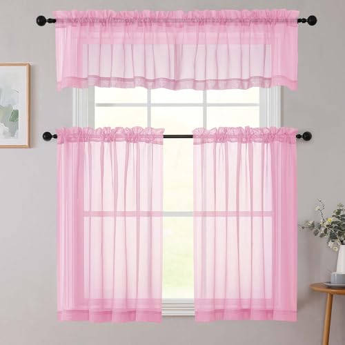 Pink Kitchen Curtains 30 Inch Length Tier 2 PCS (Pink / 42"W x 30"L (Pack of 2))