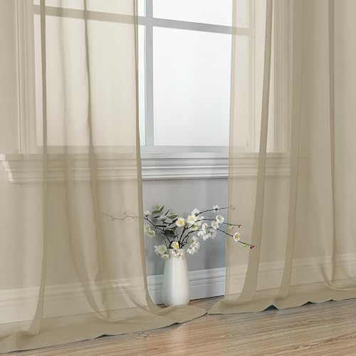 Taupe Sheer Curtains 63 Inches Long 2 Panels (Taupe / 42"W x 63"L (Pack of 2))