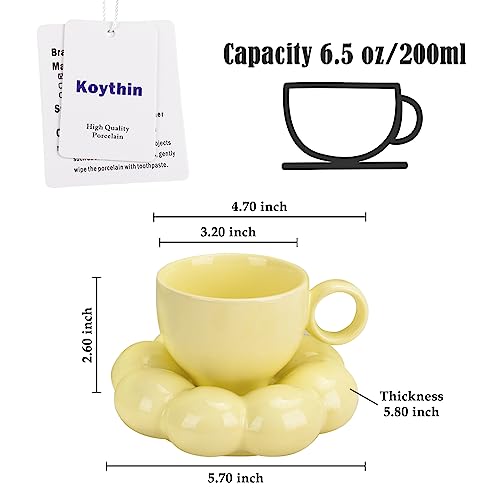 Ceramic Coffee Mug with Saucer Set (Lemon Yellow)