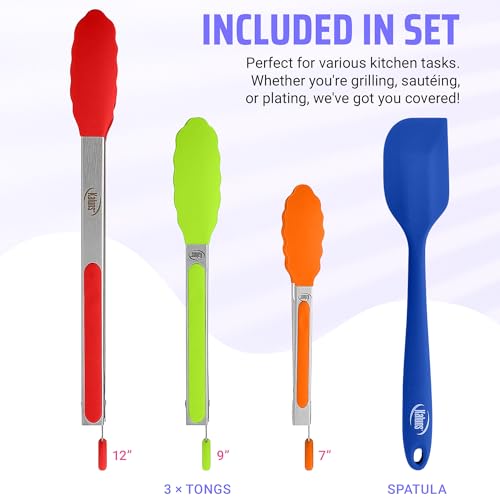 Kitchen Tongs for Cooking Grilling Set of 4 (Multicolor)