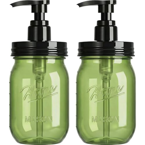 Plastic Mason Jar Soap Dispenser with Pump Lid 16OZ (Green Jar With Black Pump)