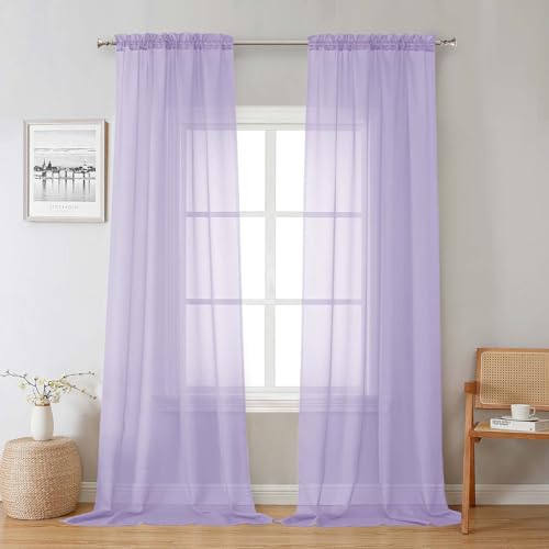 Lavender Sheer Curtains 96 Inches Long 2 Panels Set (Lavender / 42"W x 96"L (Pack of 2))