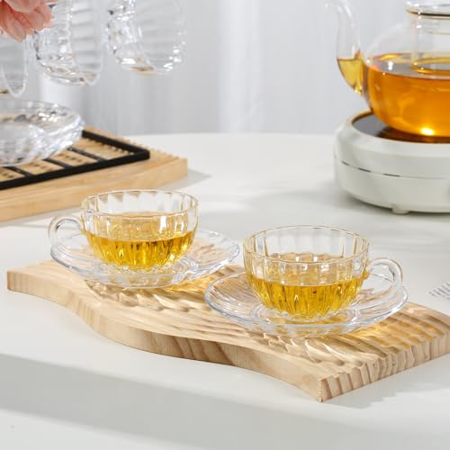 Glass Tea Cups and Saucers Set of 6 (Clear-6 Pack)