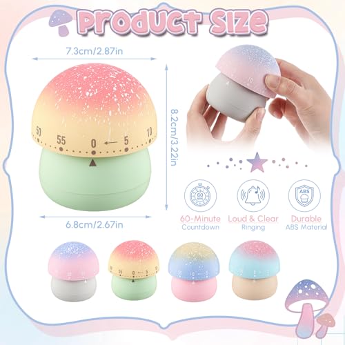 4 Pcs Cute Mechanical Kitchen Timer Mushroom 60 Minutes (Mushroom)