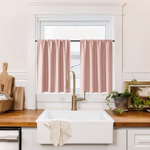 100% Blackout Bathroom Curtains Over Sink 24 inches Long (100% Blackout - Peach Pink / 42"W x 24"L (Pack of 2))