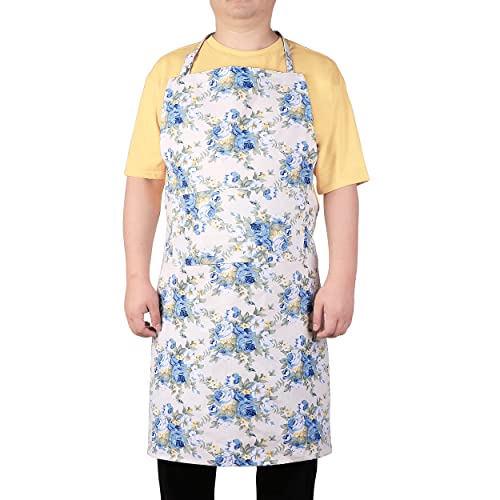 Extra Large Canvas Cotton Apron for Men & Women (Blue Rose)