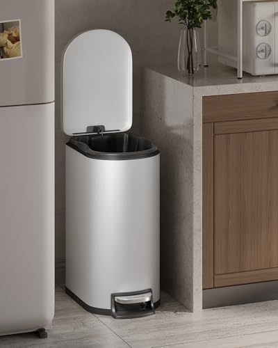 13 gal 50 L Metal Kitchen Trash Can with Lid (13.2 Gal-White)