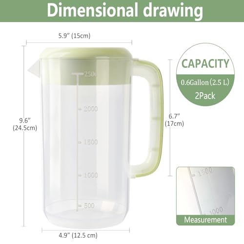 0.6 Gallon 2.5 Litre Clear Plastic Pitcher with Lid (76.8 oz)