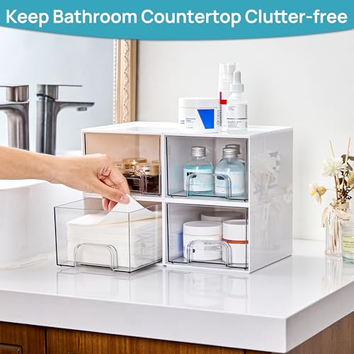 4 Pack Small Stackable Storage Drawers (Small-4pack-White)