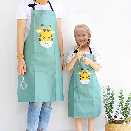 2 Pack Cotton Adjustable Parent and Child Apron with Pockets Great Gift For Adult and Kid Baking (Giraffe)