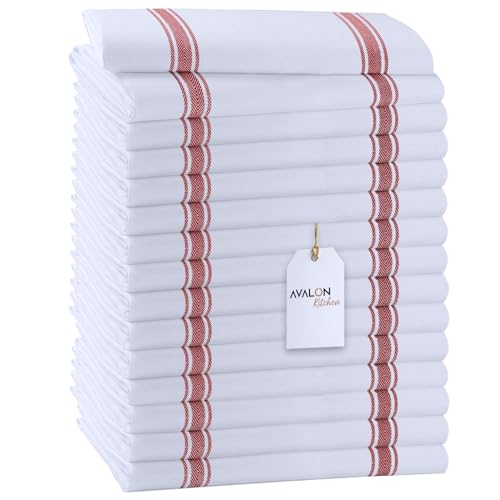 Dish Towels Cotton Kitchen Towels (Red Stripe / Pack of 15)