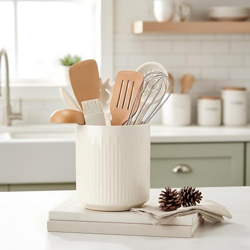 JIEMEI HOME Kitchen Utensil Holder (Aged Ivory Speckle)