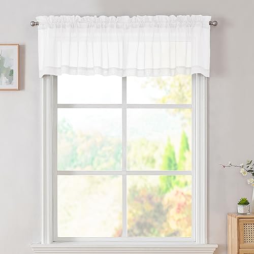 White Valances 14 Inches Long for Living Room Pocket 2 Panel Light Filtering Sheer Translucent Valence Toppers for Window Kitchen Bathroom Bedroom White 42x14 Inch Length (White / 42"W x 14"L (Pack of 2))
