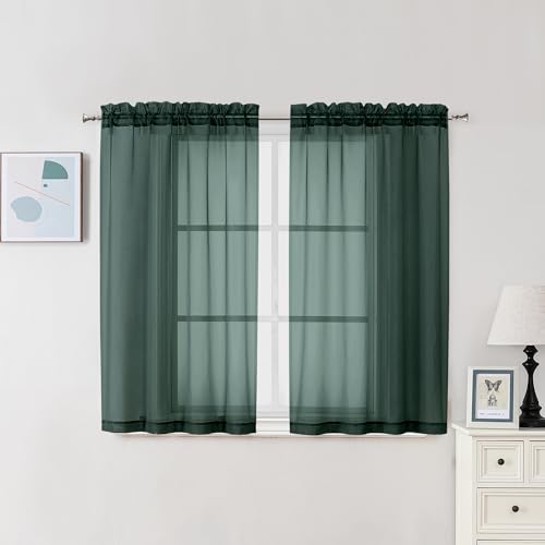 Hunter Green Sheer Curtains 45 Inch Long 2 Panels (Hunter Green / 42"W x 45"L (Pack of 2))