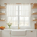 Small Window Natural Curtains for Kitchen (34"W x 24"L (Pack of 2) / Beige White)