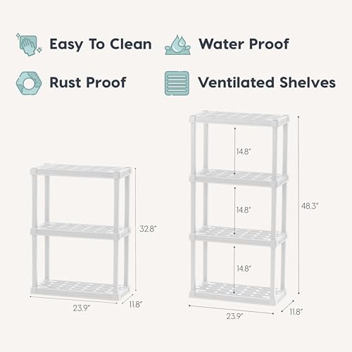 Plastic Storage Shelves (White / 4 Tier | 12"D x 24"W x 48"H)