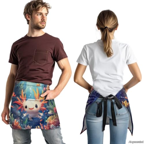 Axolotl Print Server Apron with 3 Pockets (Axolotl)