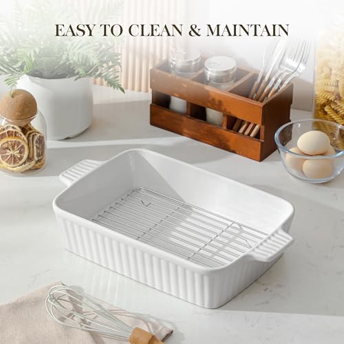 4.4 QT Baking Dishes with Rack (White-with Rack / 4.4 QT)