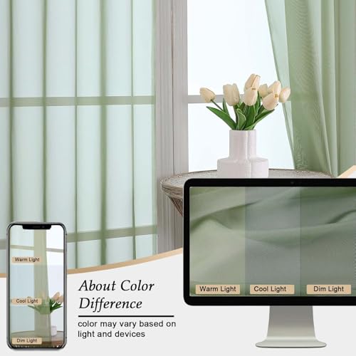 Extra Long Sage Green Sheer Curtains for Bedroom Living Room 120 Inches Long 2 Panels Set (Sage Green / 59"W x 120"L (Pack of 2))