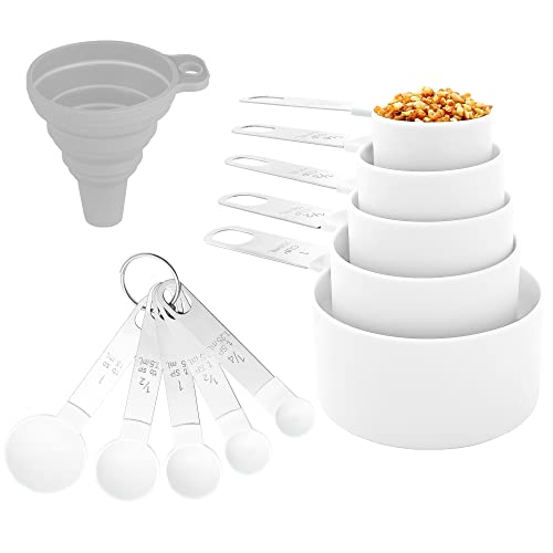 Measuring Cups and Spoons Set of Huygens Kitchen Gadgets 10 Pieces (Stainless Steel,White)
