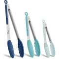Premium Stainless Steel Locking Kitchen Tongs with Silicon Tips (Gradient Blue:12+9+7inch)