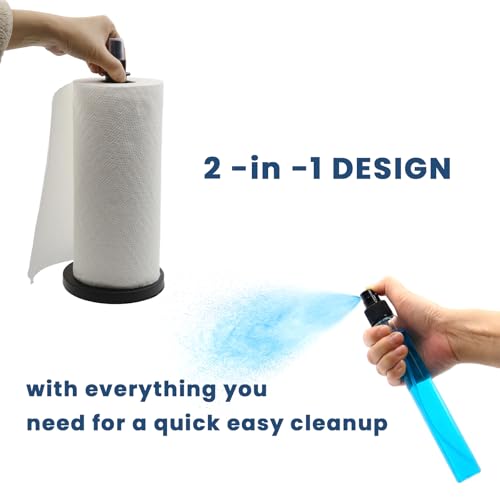 2 in 1 Paper Towel Holder with Spray Bottle and Weighted Base (Black)
