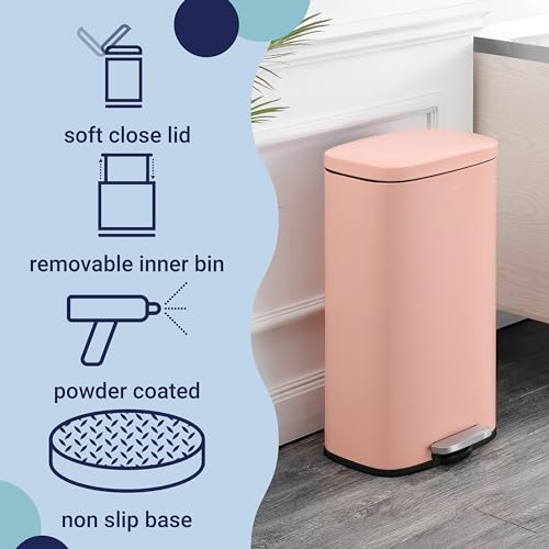 Curtis 8 Gal Step Trash Can Soft Close 25" (Flamingo Pink)