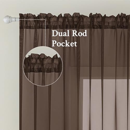 Chocolate Brown Sheer Curtains 54 X 96 Inches (Chocolate Brown / 54"W x 96"L (Pack of 2))