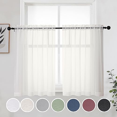 Short Sheer Curtains 30 Inches 2 Panels Set (Ivory / 42"W x 30"L (Pack of 2))