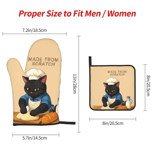 Funny Black Cat Oven Mitts and Pot Holders Set (Funny Cat)
