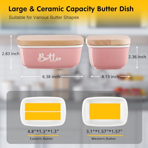 Pink Butter Dish with Lid for Countertop