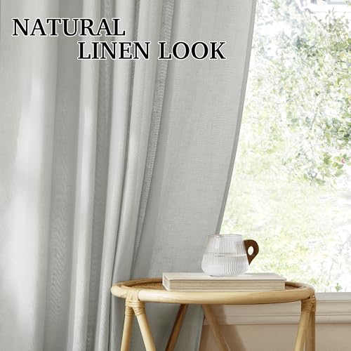 Linen Semi Sheer Curtains for Bedroom Living Room 95 inches Long (H - Grey / 52"W x 95"L (Pack of 2))