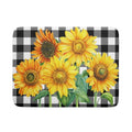 Sunflower Dish Drying Mat for Kitchen Counter Watercolor Black White Plaid Microfiber Absorbent Dish Draining Reusable Washable Foldable Extra Large 18"x24" (24" x 18")