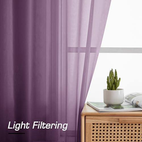Plum Purple Sheer Curtains 84 Inches Long 2 Panels (Plum / 42"W x 84"L (Pack of 2))